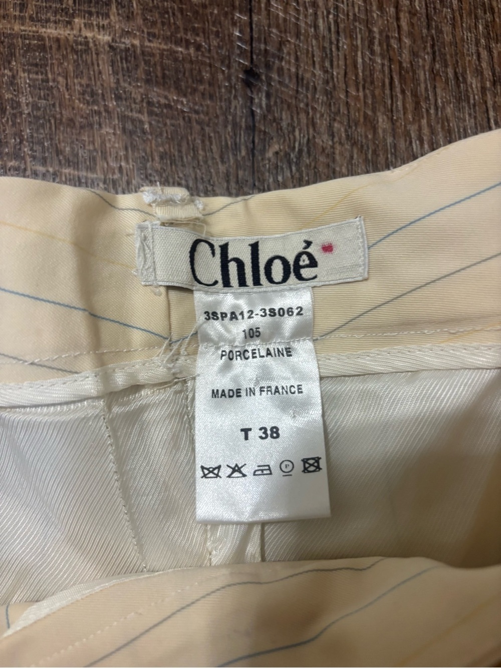 Vintage Chloé Cream Wool Pinstripe Trousers - Picture 4 of 8